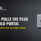 A white wall socket with a plug and cable against a dark grey wall, under the headline “Curaçao pulls the plug on old portal”, with the CGA and iGaming Republic logos